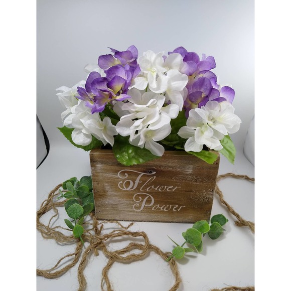 Repurposed Upcycled Flower Power Wooden Planter Box with Faux Floral Picks SEE - Picture 3 of 4